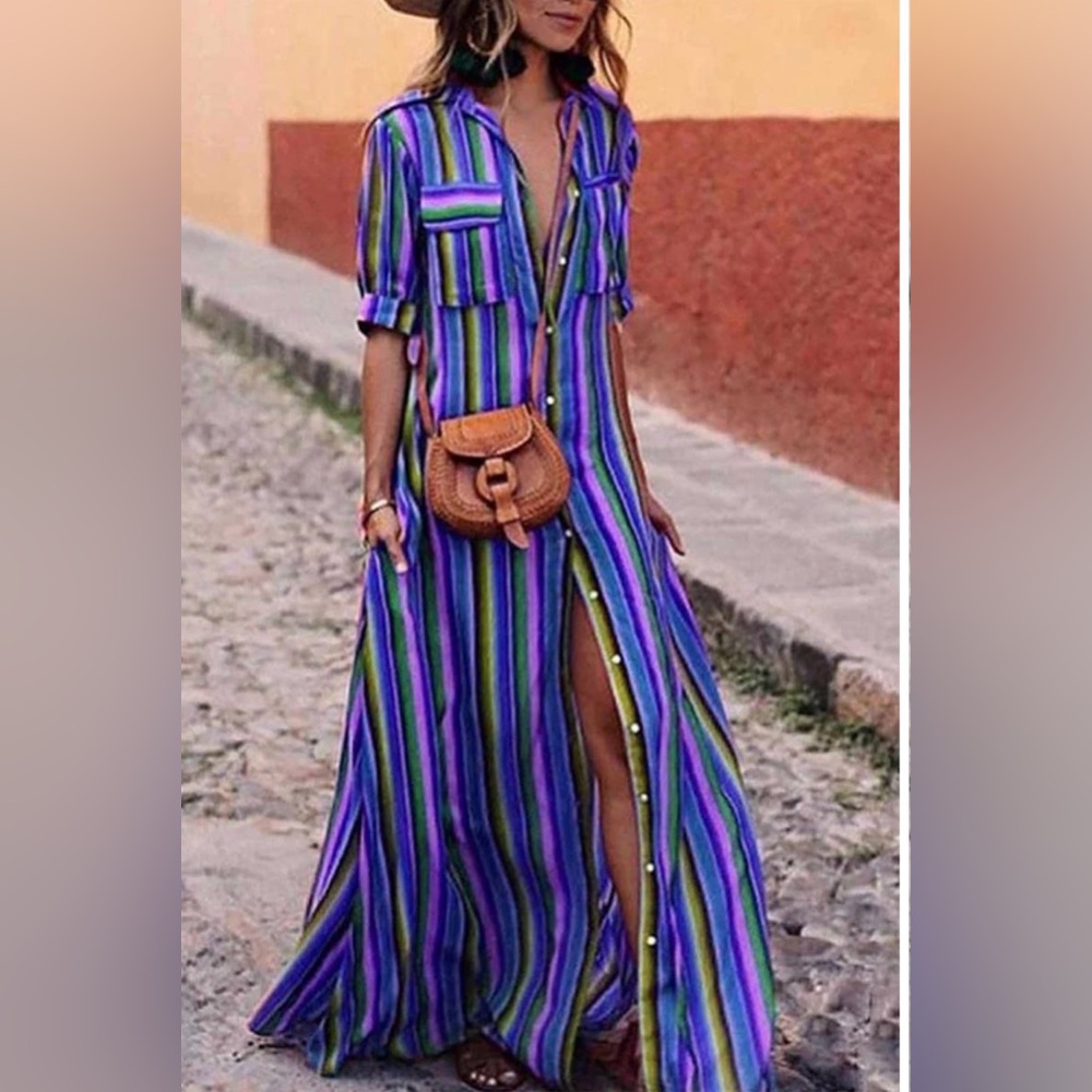 Colorful Striped Button-Up Dress
